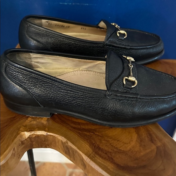 Men’s Vernon Scott Black Pebbled Leather Gold Horsebit Loafers Size 10 main image 4